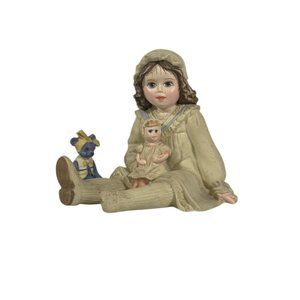 Jan Hagara "Renny" Antique Dressed Girl with Doll and Bear Mini Resin Figurine